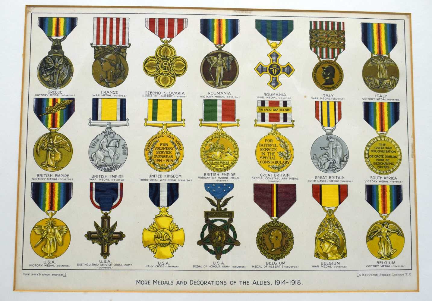 A lithograph of examples of medals and decorations issued to the Allied Soldiers during WW 1 - Image 3 of 4