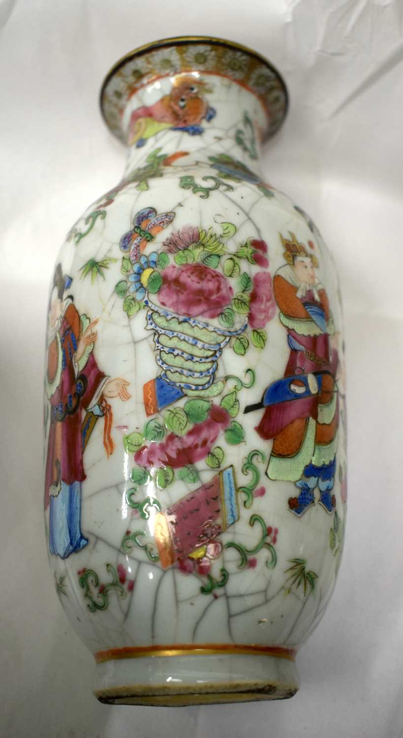 A PAIR OF 19TH CENTURY CHINESE CRACKLE GLAZED FAMILLE ROSE VASES Qing. 24 cm high. - Image 6 of 17