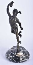A 19TH CENTURY EUROPEAN GRAND TOUR BRONZE FIGURE OF A MALE modelled upon a marble plinth. 25cm