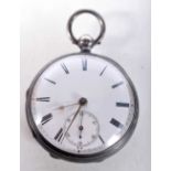 A Silver Cased Open Face Pocket Watch. Hallmarked London 1931. 4.6 cm diameter, Overwound, weight