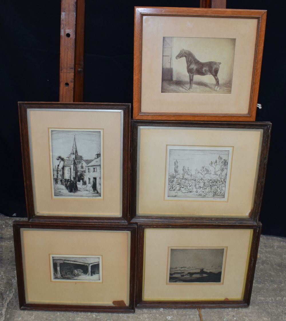 A collection of antique framed 19th Century etchings 25 x 18cm. (5)