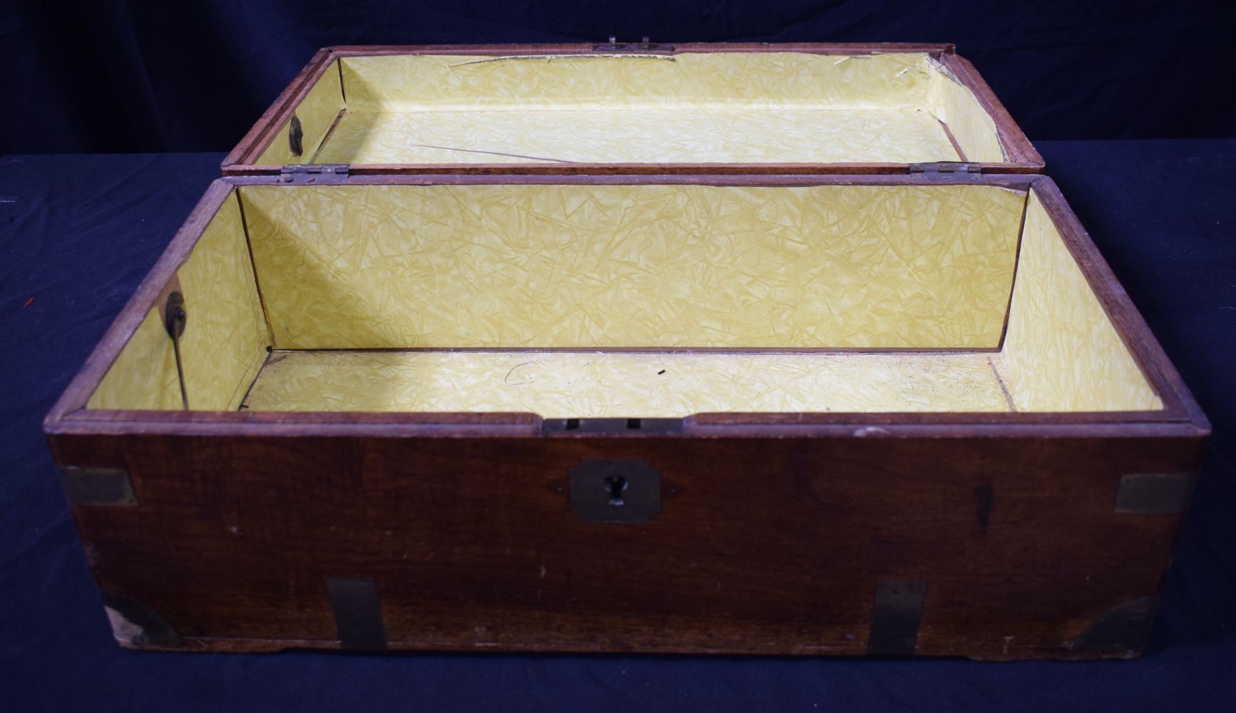 A Campaign metal bound travel trunk together with a Central Asian brass topped wooden stool and a - Image 18 of 24