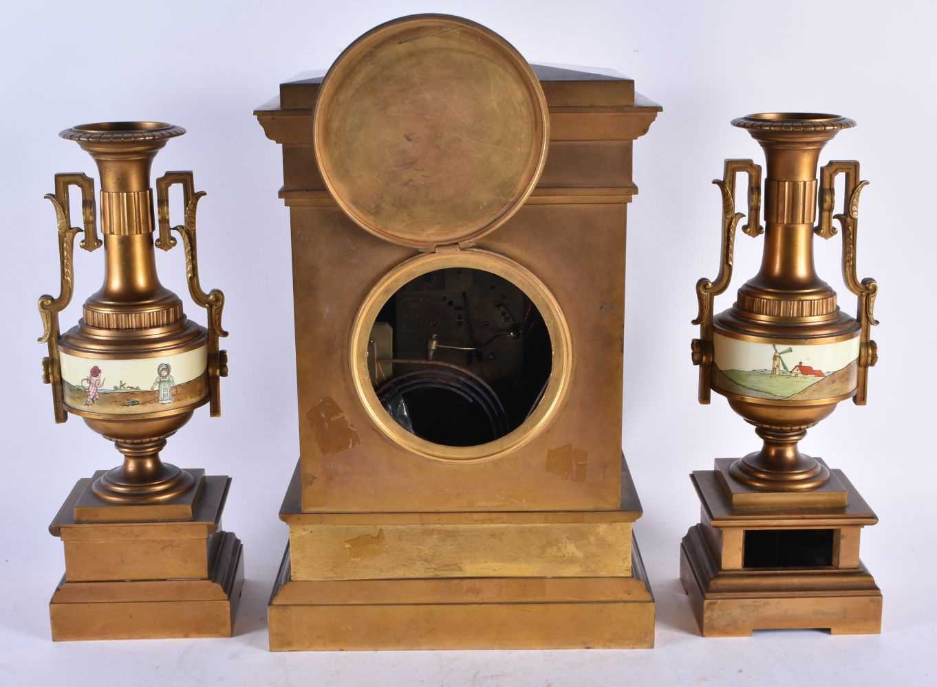 A 19th Century French Clock and Garniture Set. Clock 38cm x 25cm x 15.5cm, Garniture 33cm x 12cm - Image 3 of 4