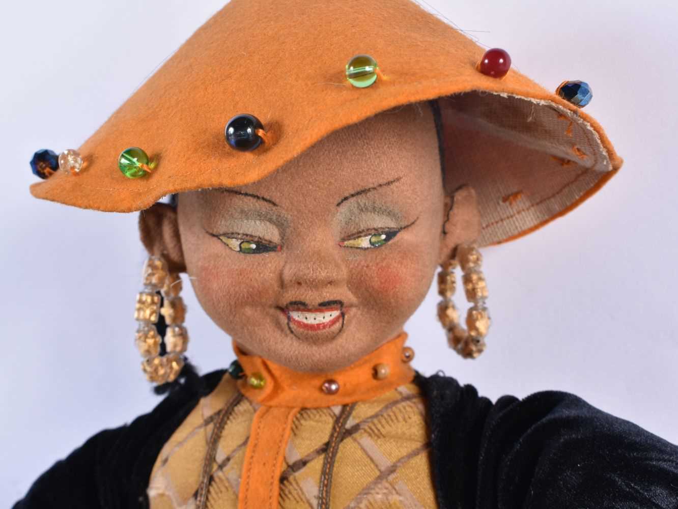 AN UNUSUAL VINTAGE FELT EMBROIDERED CUSHION CHINAMAN DOLL. 53 cm x 25cm. - Image 2 of 5