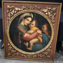 !9th Century Oil on board After Raphael , "Madonna della Seggiola"72 x 72 cm