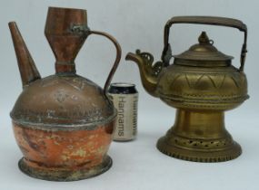 A 19th century Central Asian copper Ewer together with a 19th brass engraved Minang Kabau Malay