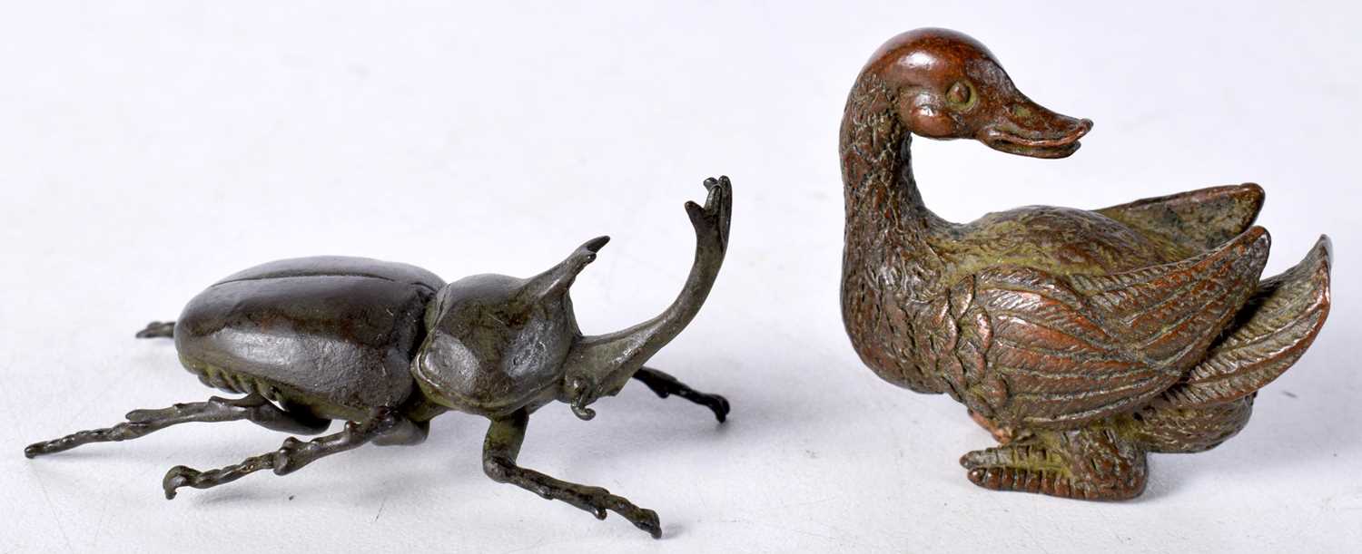 A Japanese bronze Rhinoceros Beetle together with a duck cm (2). - Image 2 of 4