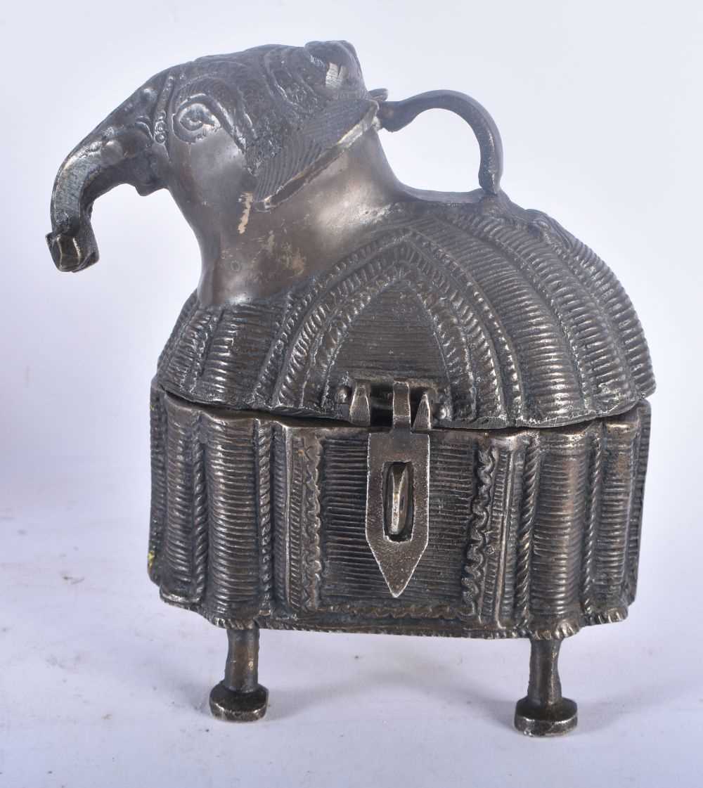 AN ANGLO INDIAN SILVER PLATED CARVED WOOD ELEPHANT BISCUIT BARREL AND COVER together with a bronze - Image 2 of 7