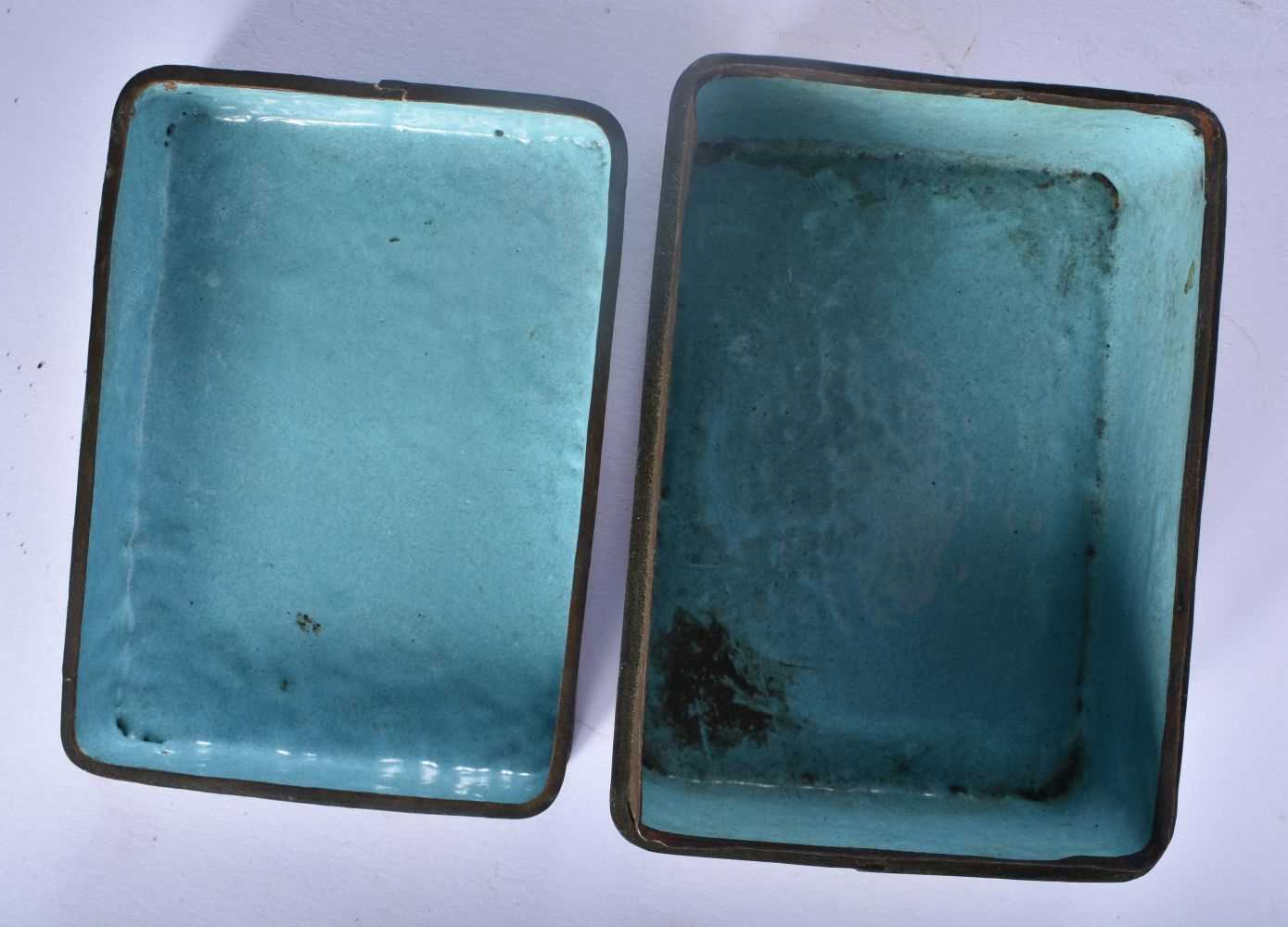 A 19TH CENTURY CHINESE CANTON ENAMEL BOX AND COVER Qing, together with a jade inset box. Largest - Image 4 of 8