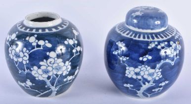 TWO 19TH CENTURY CHINESE BLUE AND WHITE PORCELAIN GINGER JARS Kangxi style. Largest 15 cm x 12