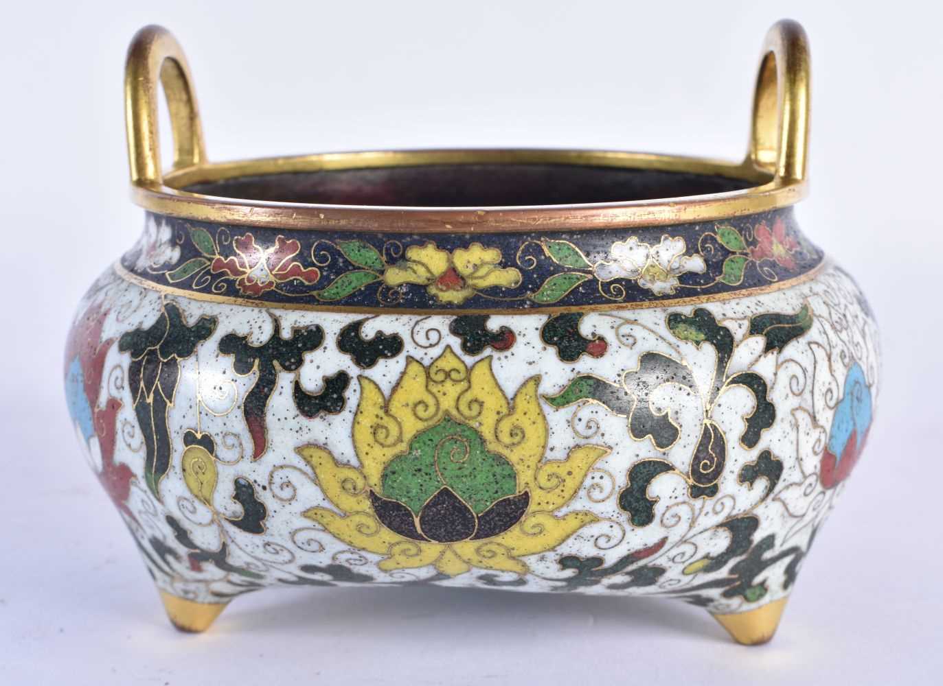 A FINE CHINESE TWIN HANDLED CLOISONNE ENAMEL CENSER probably 16th/17th century, decorated with - Image 3 of 5