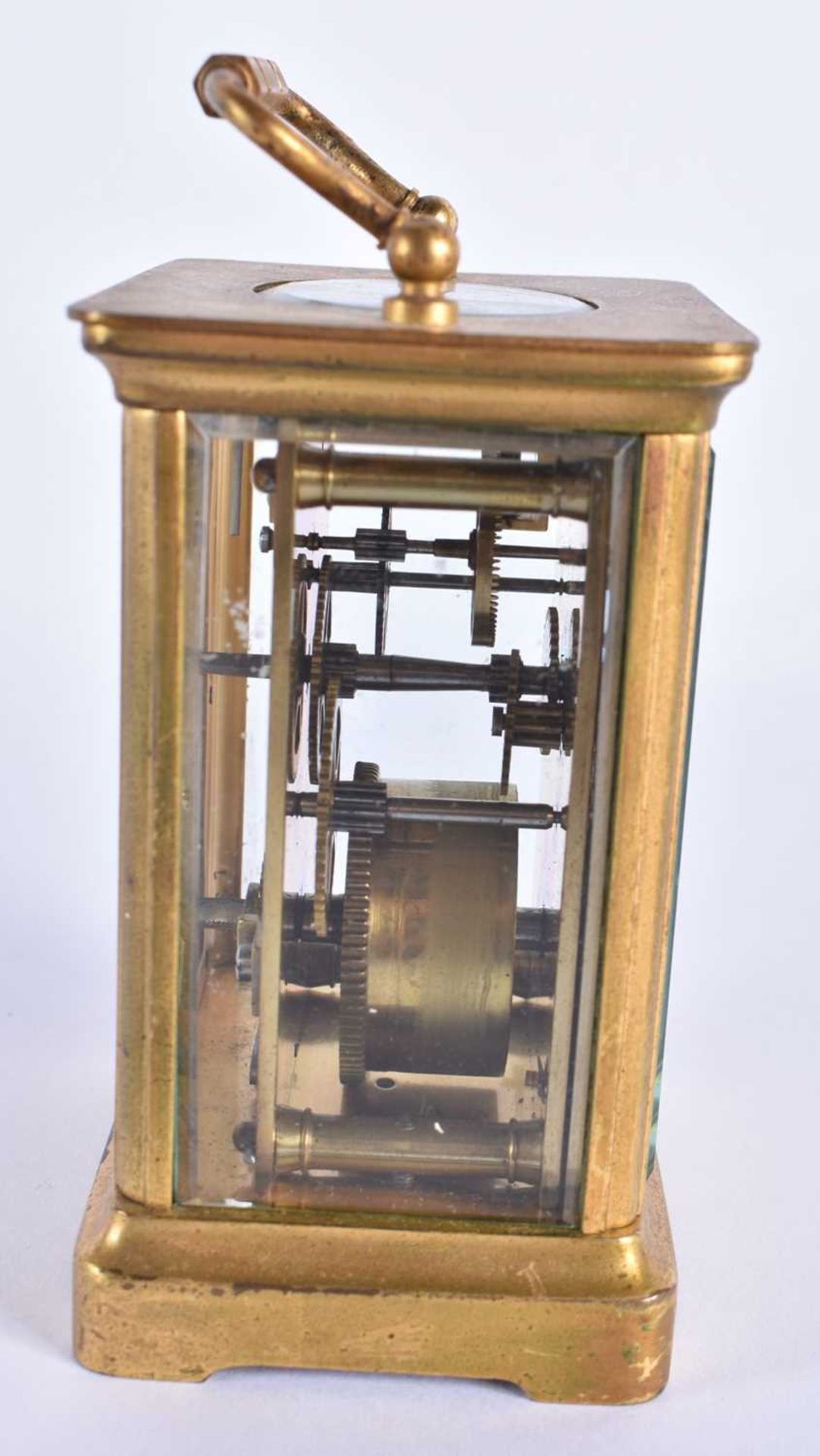 A FRENCH BRASS CARRIAGE CLOCK. 13.5 cm high inc handle. - Image 4 of 7