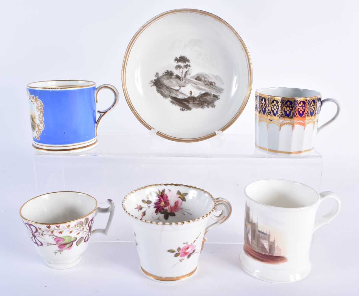FOUR EARLY 19TH CENTURY WORCESTER CUPS together with another cup and saucer. (6)