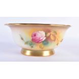 Royal Worcester shaped bowl painted with Hadley style flowers by Mille Hunt, signed, the borders