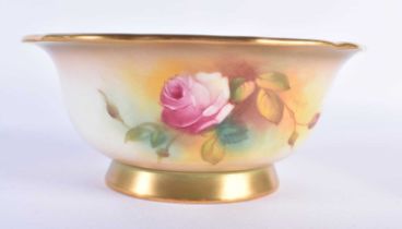 Royal Worcester shaped bowl painted with Hadley style flowers by Mille Hunt, signed, the borders