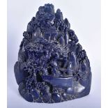 A CHINESE CARVED LAPIS LAZULI TYPE MOUNTAIN BOULDER GROUP 20th Century. 18cm x 12 cm.