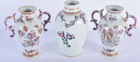 THREE 19TH CENTURY FRENCH SAMSONS OF PARIS CHINESE EXPORT STYLE VASES. Largest 15 cm high. (3)