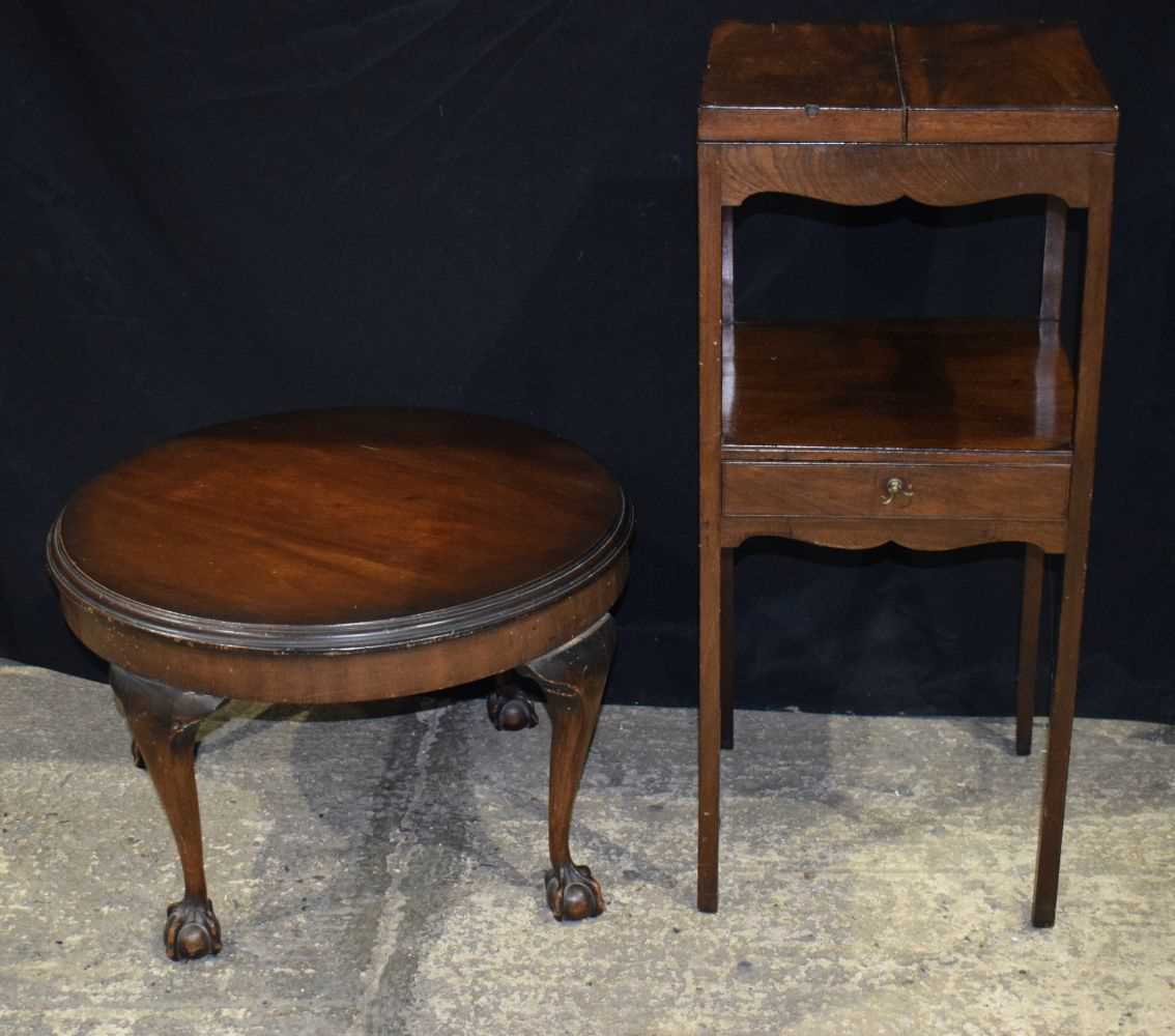 An antique Mahogany low circular table together with a Mahogany top opening one drawer table 82 x 35 - Image 2 of 6