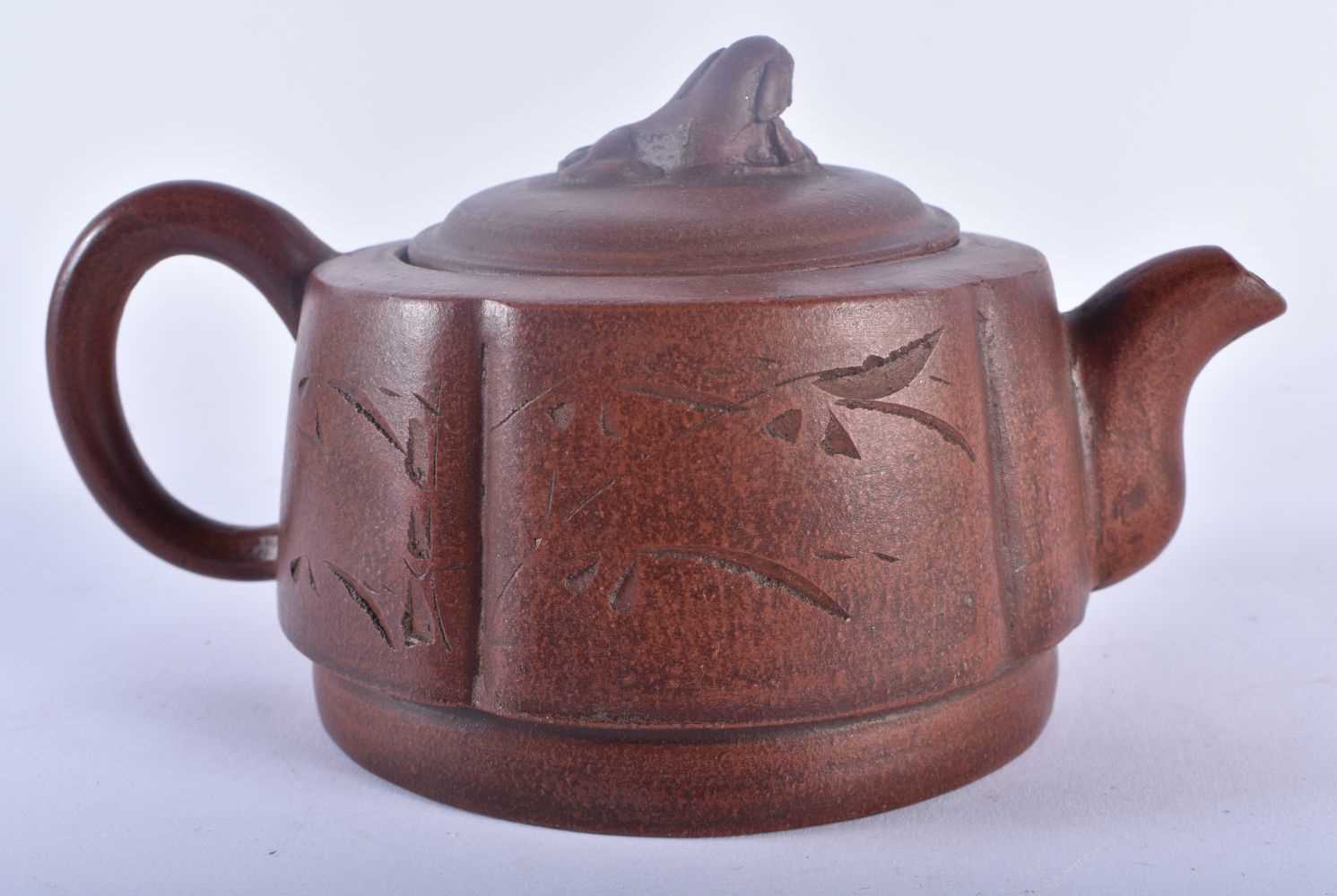 THREE CHINESE YIXING POTTERY TEAPOTS AND COVERS possibly Republican period. Largest 20 cm wide. (3) - Image 9 of 13