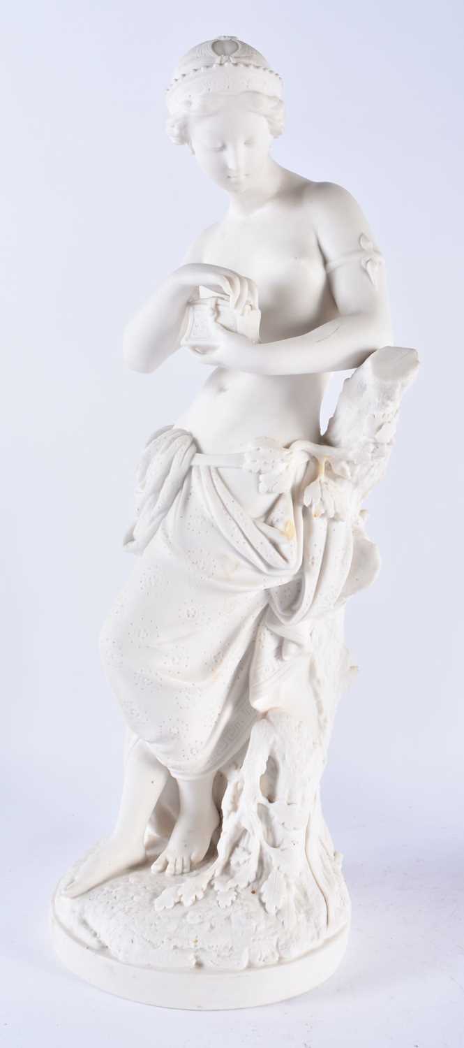 A LARGE PAIR OF 19TH CENTURY PARIAN WARE FIGURE OF FEMALES modelled upon naturalistic bases. 43 cm - Image 2 of 7