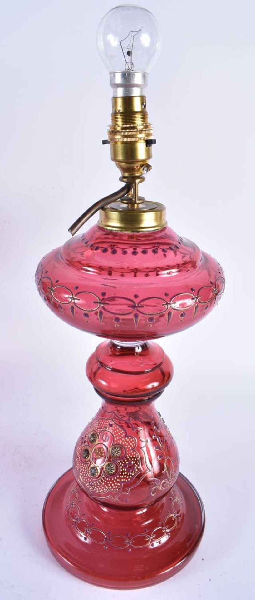 A Pair of Cranberry Glass Oil Lamp Bases converted to Electric Lights. 40cm to top of fitting, - Image 3 of 5