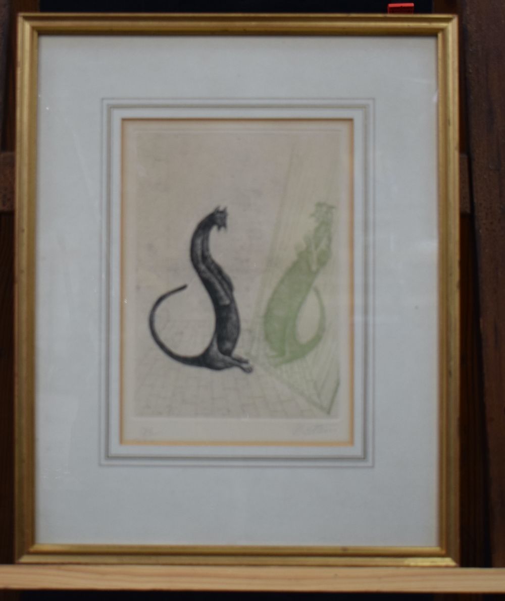 A framed limited Edition print by Nicholas Stein of a cat 25 x 18cm