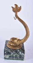 A 19TH CENTURY BRONZE COUNTRY HOUSE MARBLE POCKET WATCH HOLDER formed as a fish. 15 cm high.