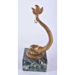 A 19TH CENTURY BRONZE COUNTRY HOUSE MARBLE POCKET WATCH HOLDER formed as a fish. 15 cm high.