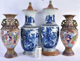 A PAIR OF LARGE LATE 19TH CENTURY JAPANESE MEIJI PERIOD SATSUMA VASES together with a pair of