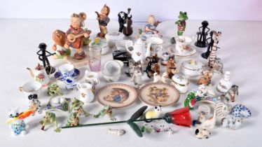 A collection of miniature tea ware, pots and animal figures largest 23 cm. (Qty).