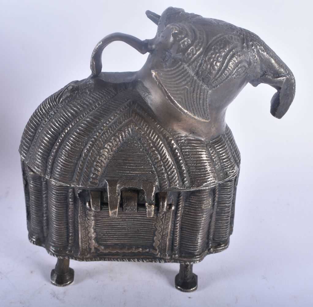 AN ANGLO INDIAN SILVER PLATED CARVED WOOD ELEPHANT BISCUIT BARREL AND COVER together with a bronze - Image 4 of 7