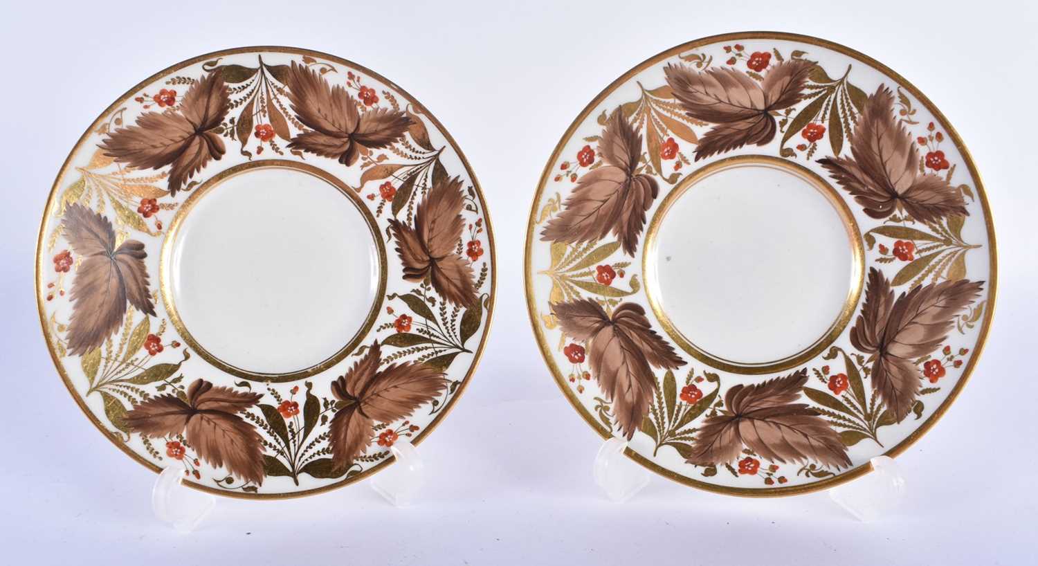 Flight Barr and Barr Worcester fine pair of cups and saucers painted with brown leaves and red - Image 2 of 7