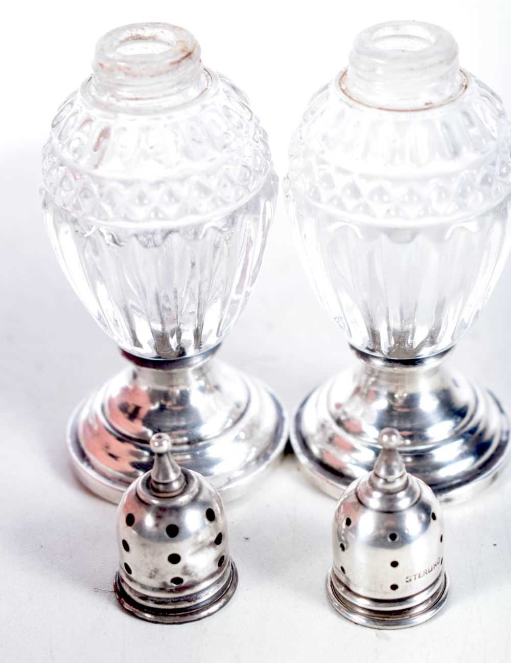 Two Glass Condiments with Silver Mounts. Stamped Sterling. 9.5 cm x 3.6 cm, Weighted bases - Image 3 of 3