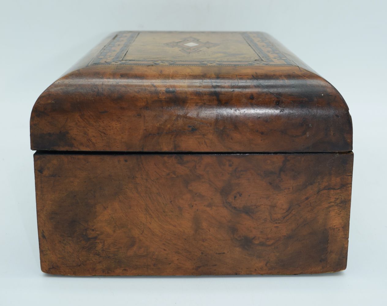 A 19th Century inlaid wooden sewing box with central mother of pearl central decoration 14 x 28 x - Image 9 of 12