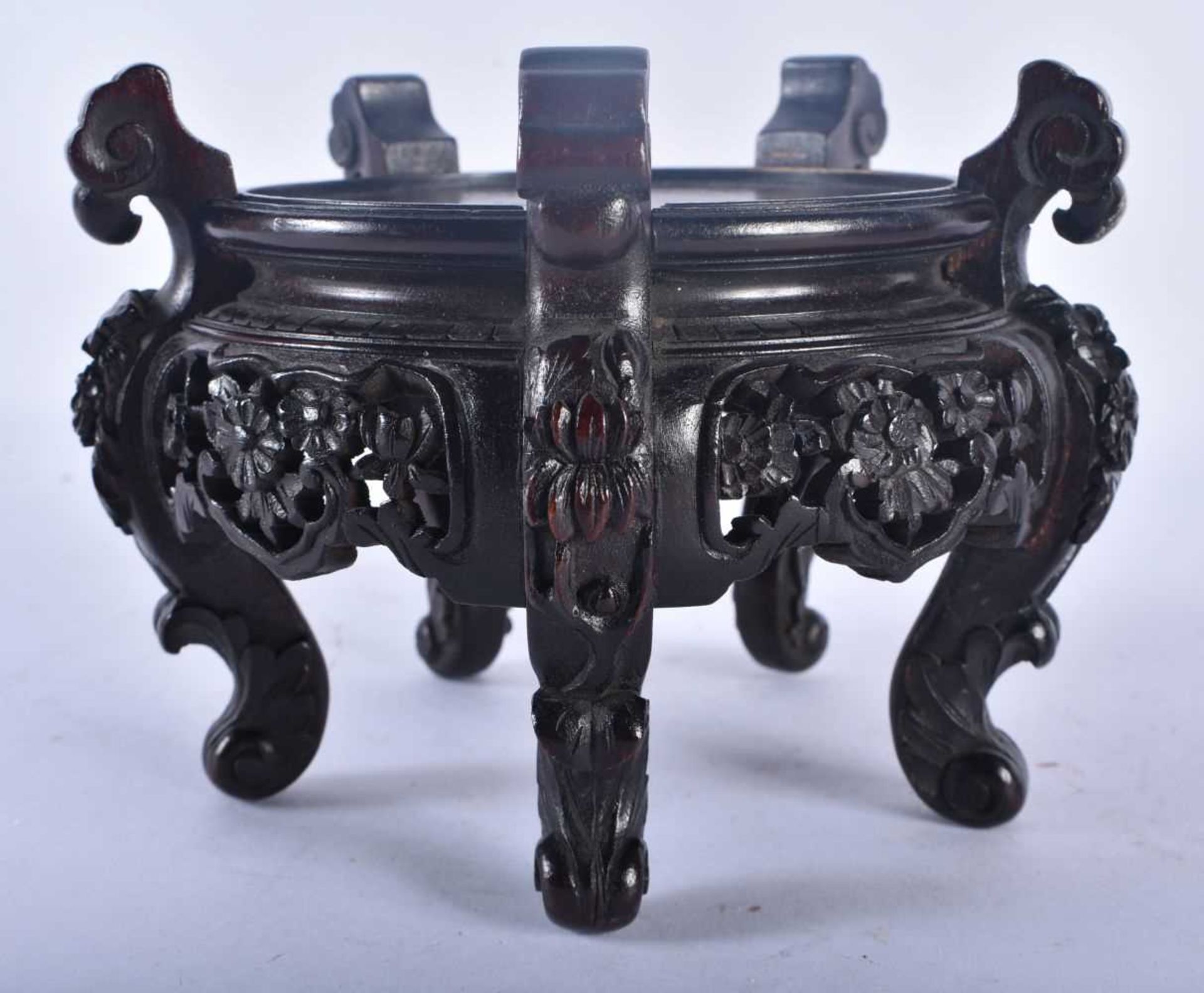 A 19TH CENTURY CHINESE CARVED RETICULATED HARDWOOD STAND Qing, together with a large Qing zitan type - Image 2 of 17