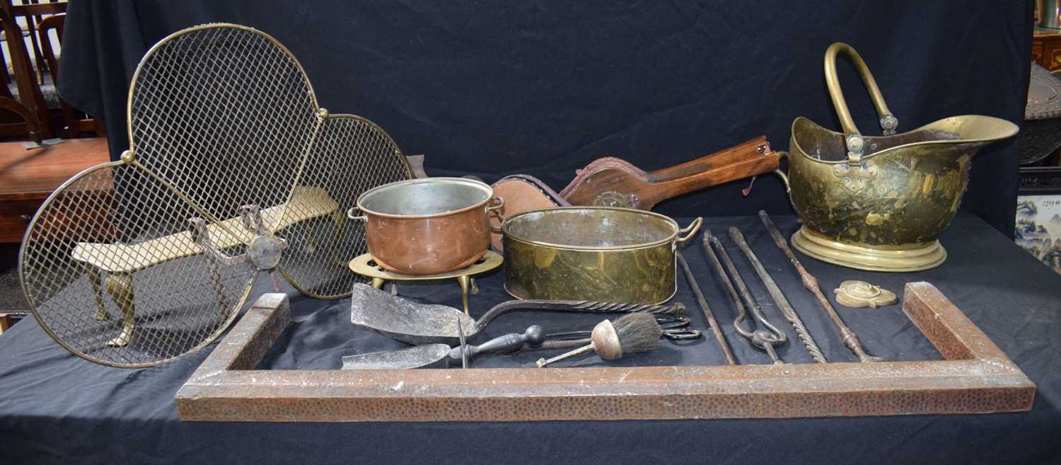 A large collection of Vintage Fireside Implements, Irons, Coal buckets,Bellows etc (Qty) - Image 2 of 12