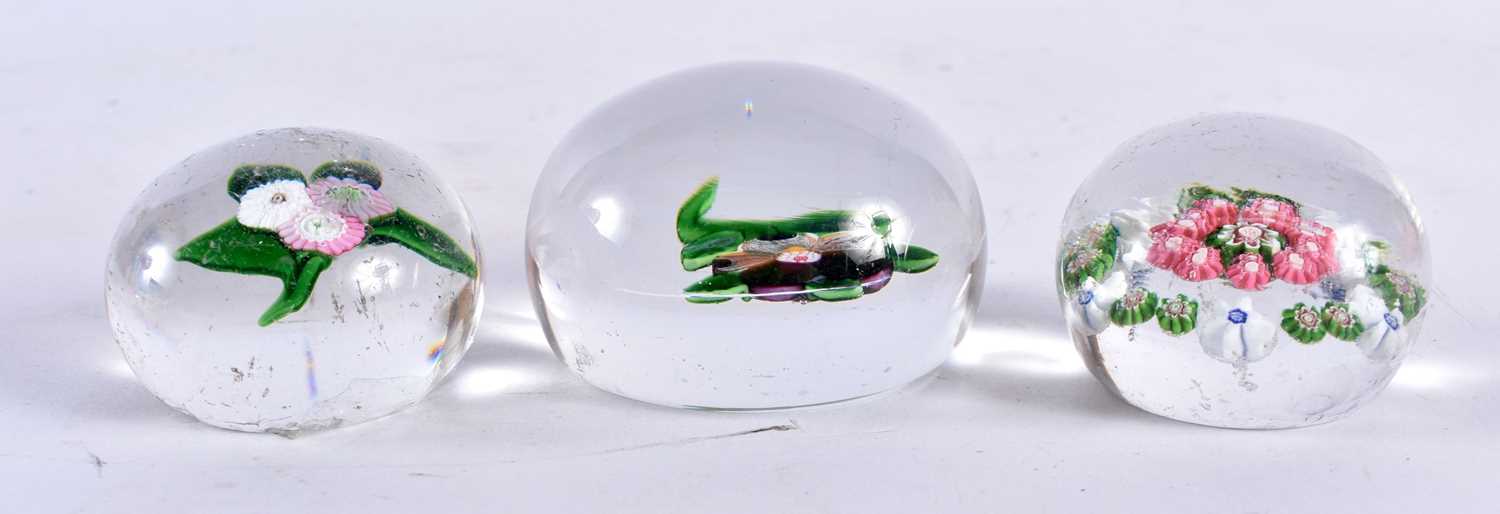 A COLLECTION OF ANTIQUE GLASS PAPERWEIGHTS 4.5 X 6 cm (3).