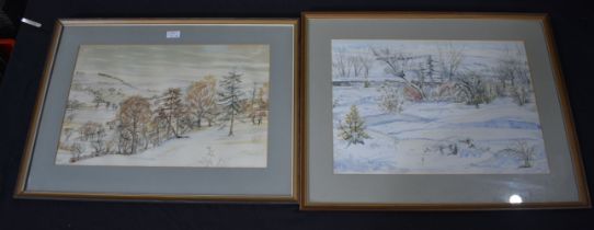 Euphen Alexander (1913-2008) Framed watercolours "On a sunny Hillside" together with "Snow over my