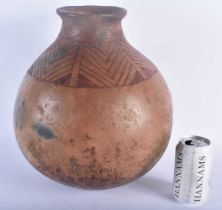 A NORTH AMERICAN TRIBAL POTTERY BULBOUS VASE painted with a lozenge type decoration. 35 cm x 23 cm.