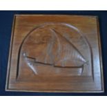 A wooden panel of an early sailing boat 58 x 67 cm