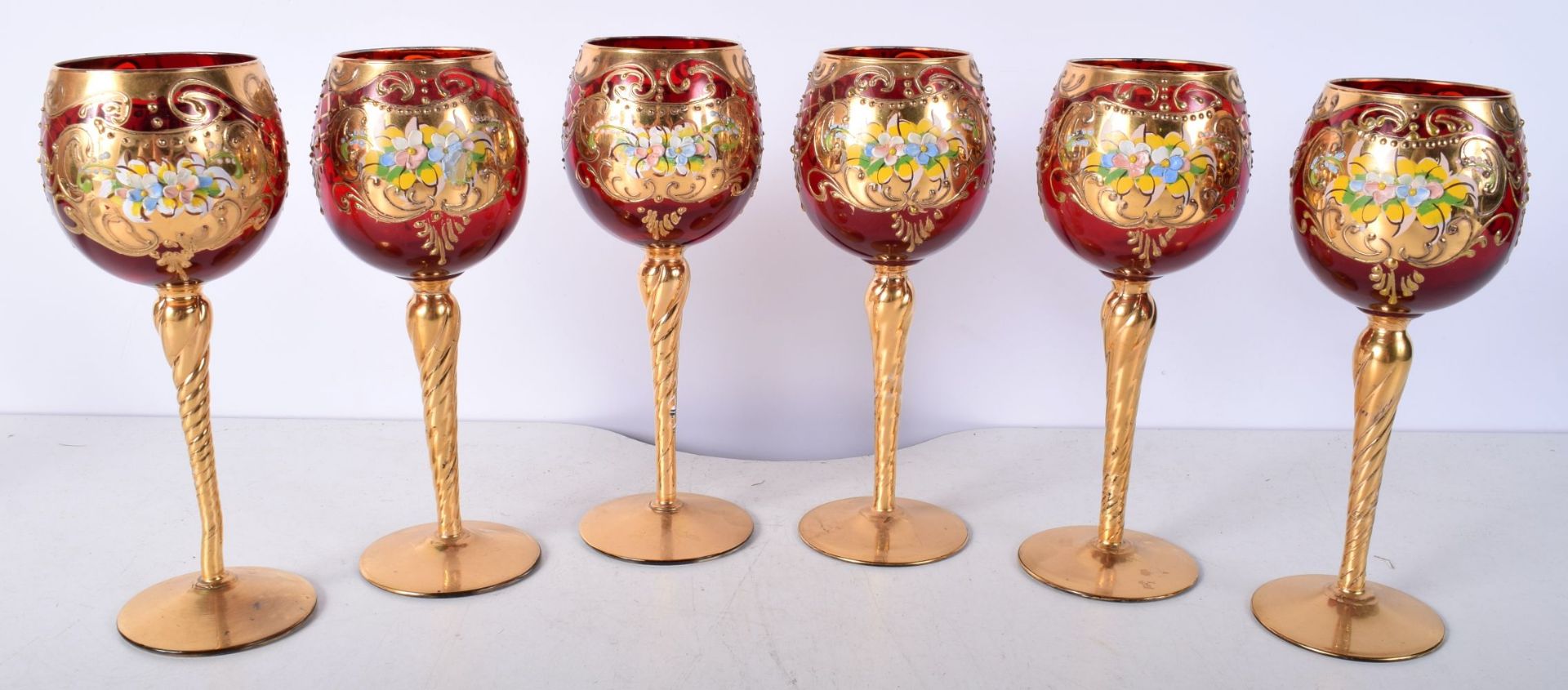 A collection of Bohemian Czechoslovakian wine glasses 19 cm (6). - Image 8 of 12