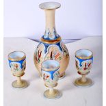 A set of Opaline hand painted glass toasting glasses and jug 18cm (4).