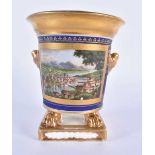 Paris porcelain pot pourri vase and cover, painted with a Swiss landscape scene reserved on a deep