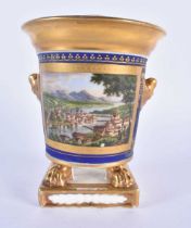 Paris porcelain pot pourri vase and cover, painted with a Swiss landscape scene reserved on a deep