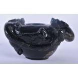 A CHINESE QING DYNASTY DARK SMOKEY QUARTZ BRUSH WASHER CENSER. 14 cm x 8 cm.