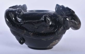 A CHINESE QING DYNASTY DARK SMOKEY QUARTZ BRUSH WASHER CENSER. 14 cm x 8 cm.