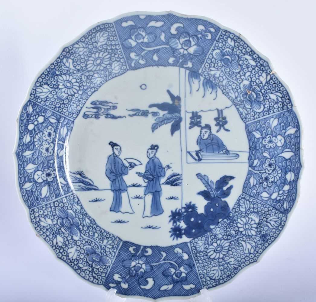 A 17TH CENTURY CHINESE BLUE AND WHITE PORCELAIN PLATE Kangxi, together with a Qing blue and white - Image 2 of 7