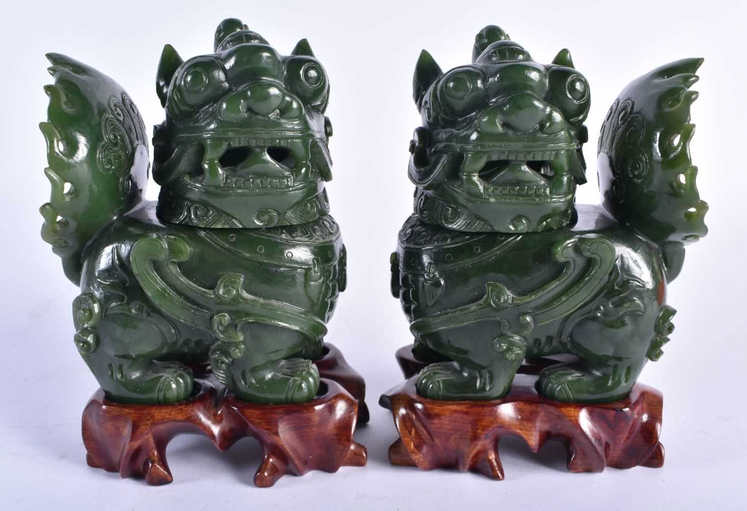 A PAIR OF LATE 19TH CENTURY CHINESE CARVED JADE CENSERS AND COVERS Qing. 10 cm x 10 cm.