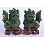 A PAIR OF LATE 19TH CENTURY CHINESE CARVED JADE CENSERS AND COVERS Qing. 10 cm x 10 cm.