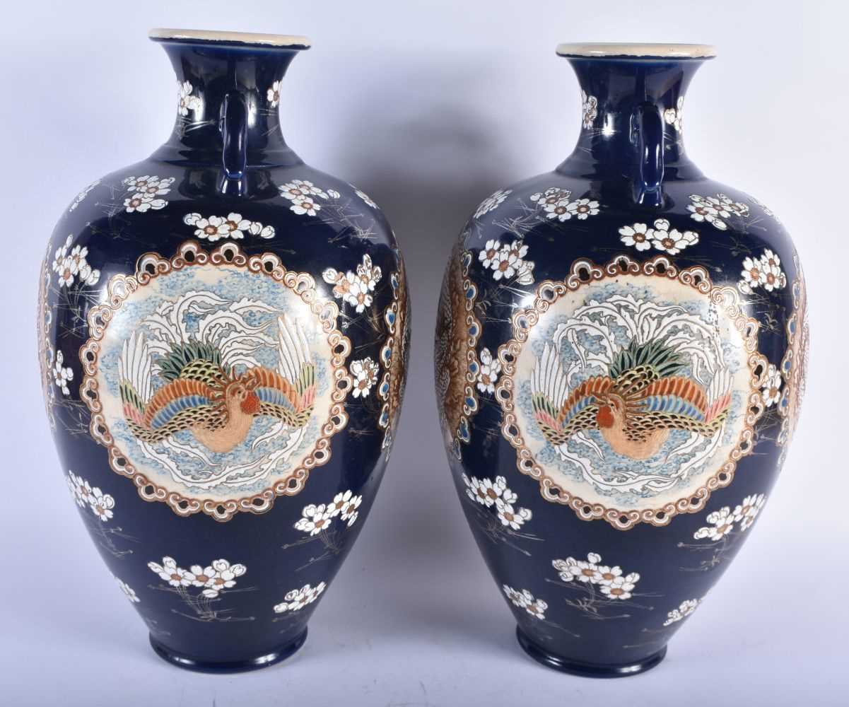 A LARGE PAIR OF LATE 19TH CENTURY JAPANESE MEIJI PERIOD SATSUMA VASES painted in relief with - Image 3 of 21